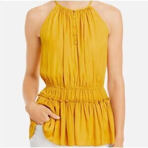 Philosophy Mustard Yellow Halter Blouse Size S NWT Button Front Ruffle Top